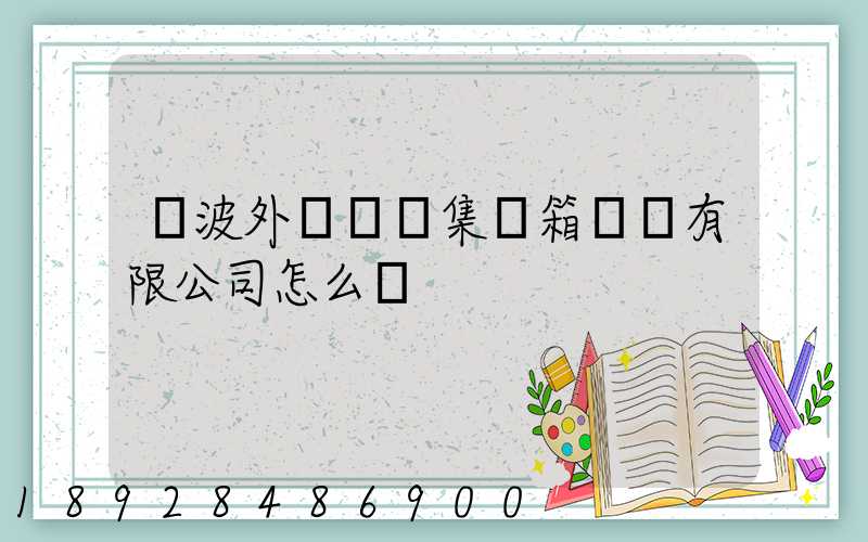 寧波外運國際集裝箱貨運有限公司怎么樣